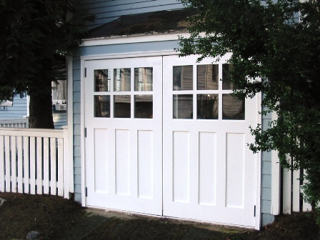 REAL Carriage Doors for your carriage house built and installed to open as Swing-out Carriage Doors.  Other opening styles for these Hinged Carriage Doors include:  Swing-out, Slide, or Fold.  The choice is yours for a carriage house door!