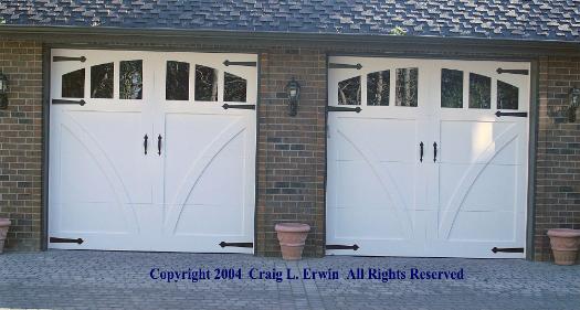 Whidbey Island Waterfront - carriage style garage doors.  Note the perfect custom alignment with the wall lanterns.